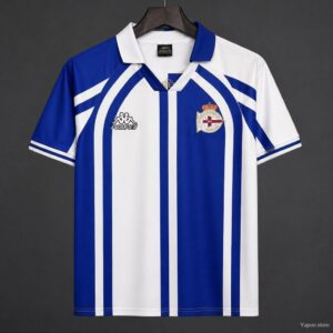 Retro Deportivo La Coruña camiseta local de rayas azules y blancas