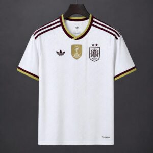 Camiseta blanca de visitante de España 2026 de 2 estrellas con parche de campeón.