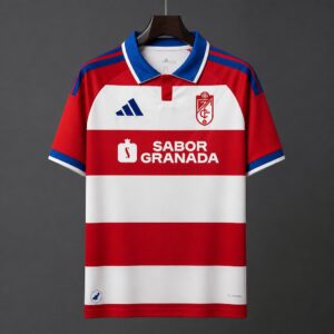 Camiseta local del Granada CF roja y blanca a rayas 26/27
