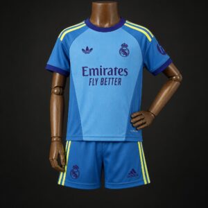 Camiseta azul de portero visitante del Real Madrid para niños, temporada 26/27